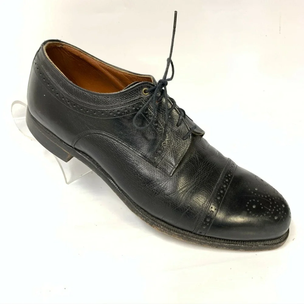 Johnston  Murphy Aristocraft Mens 12 D Black Leather Cap Toe Brogue Oxford Shoes